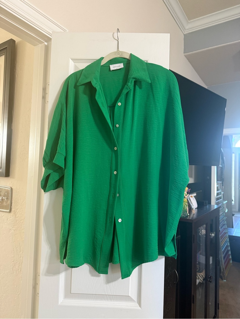 Adrienne Vibrant Green Button-Up Blouse